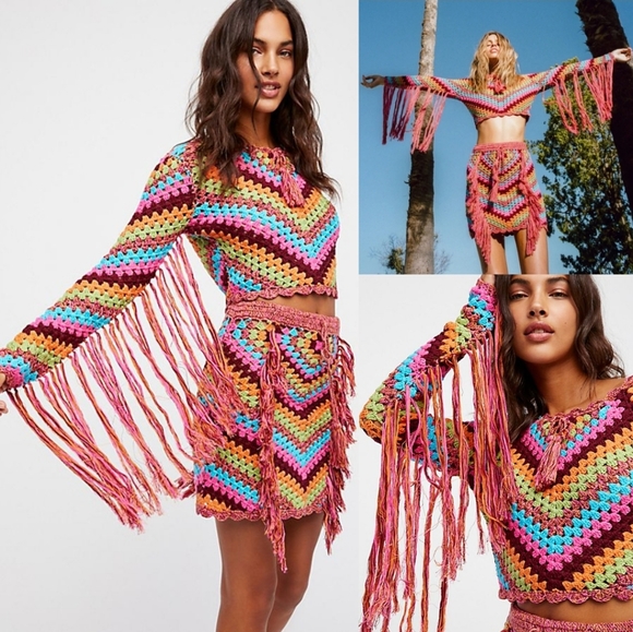 Spell designs Joni rainbow Crochet top S/M tassels - Picture 5 of 8